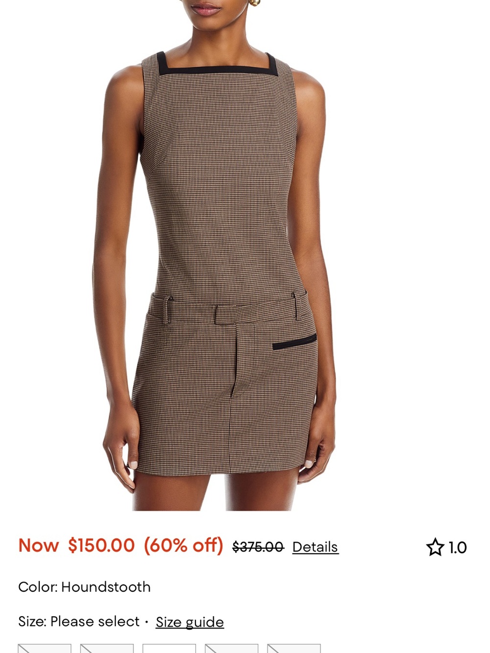 STAUD Houndstooth Mini Dress in Brown with Black Trim